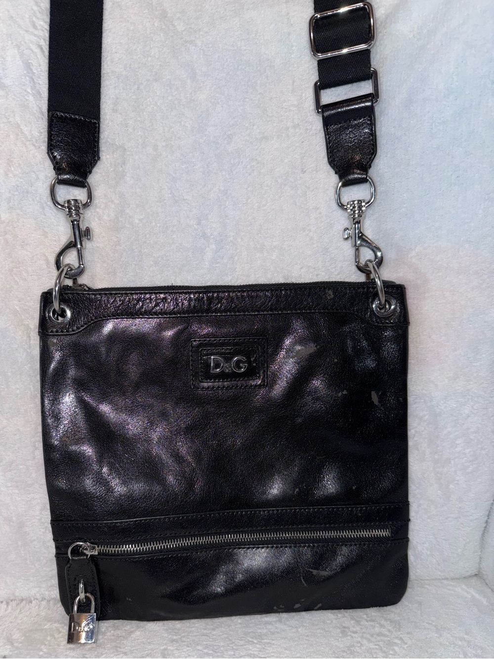 Vintage D&G Dolce & Gabbana Black Leather Alan Padlock Messenger Crossbody Bag